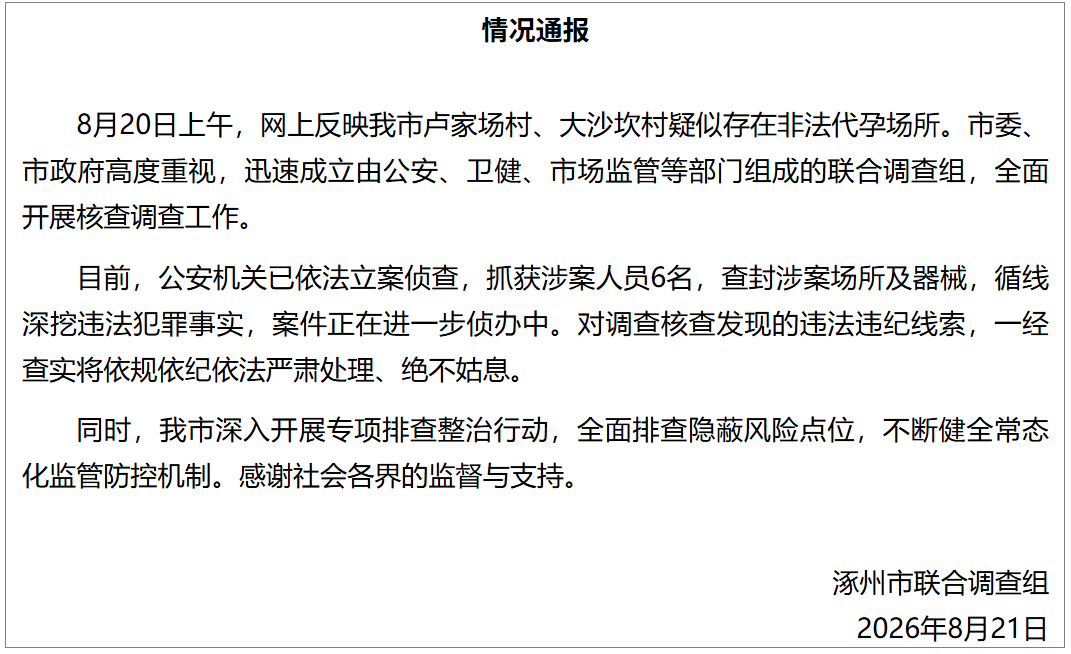 图片[1]-河北涿州抓获6名非法代孕涉案人员-八博网